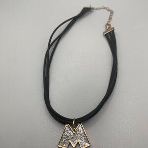 Mickey M Pendant Black Choker Necklace